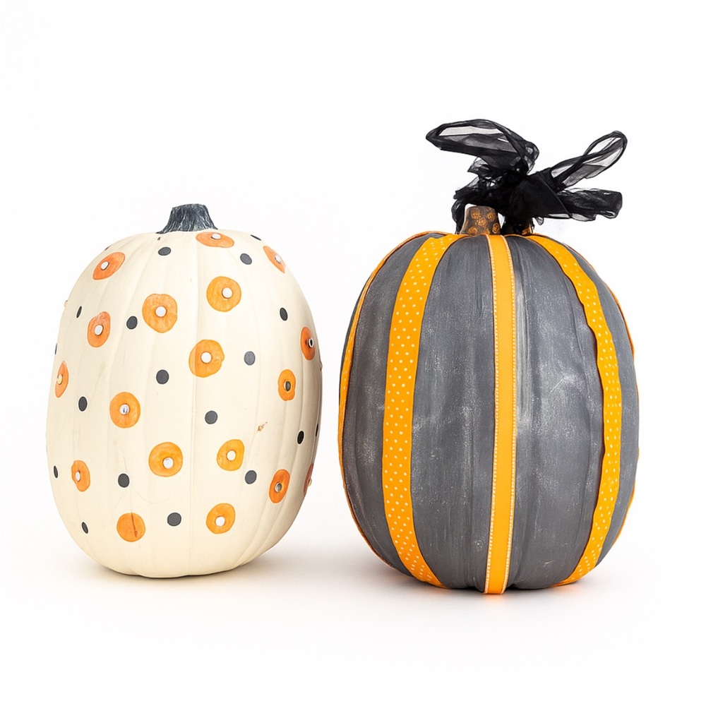 Decorative Pumpkin Set - Cream and Gray